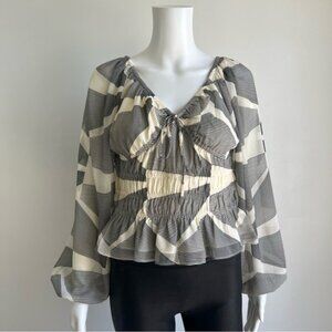NWT Express Smocked Blouse in Cream and Black - S